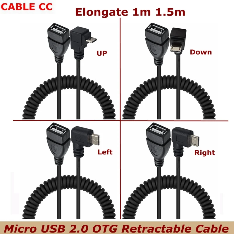

Выдвижной пружинный кабель OTG для подключения U-диска мобильного жесткого диска мыши клавиатуры 1,5 м Micro USB штекер к USB 2,0 гнездо