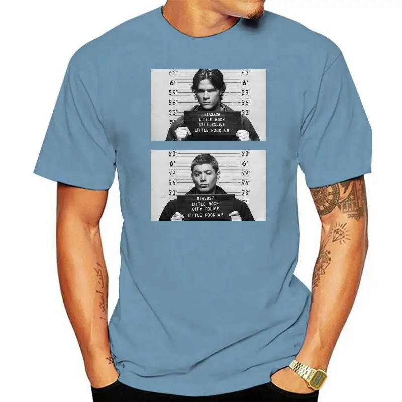 

8855A Supernatural Mugshot's T-Shirts for Men Sam Winchester T Shirt Official Casual 100% Cotton Tees Birthday Present Clothes