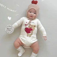 spring summer new baby cute bear print bodysuit hat soft cotton infant boys jumpsuit baby girl heart print long sleeve clothes