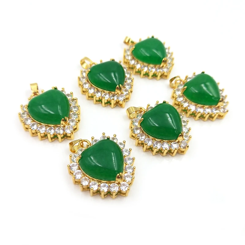 

Elegant Natural Green Jade Heart Pendant for Women Vintage High Quality Zircon Paved Design Jewelry Girls Wedding Necklace Chain