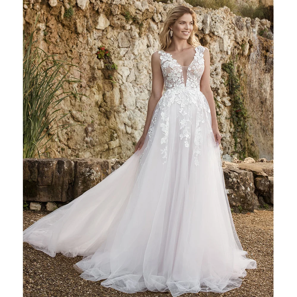 

Великолепное Тюлевое свадебное платье RANMO трапециевидного силуэта с V-образным вырезом без рукавов с изящной аппликацией свадебное платье ...