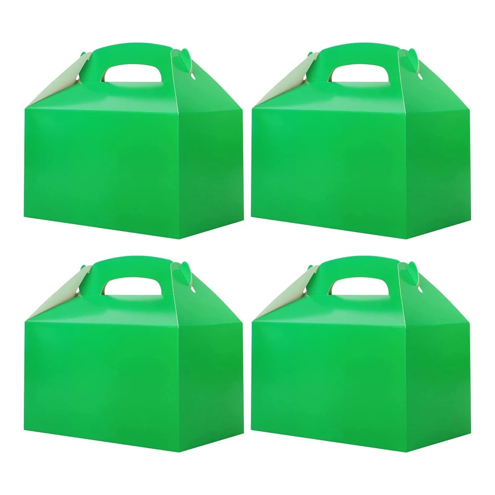 

50 Pcs Party Treat Boxes White, Candy Boxes Party Favors with Handle Paper Cookie Gift Bags Gable Boxes Green