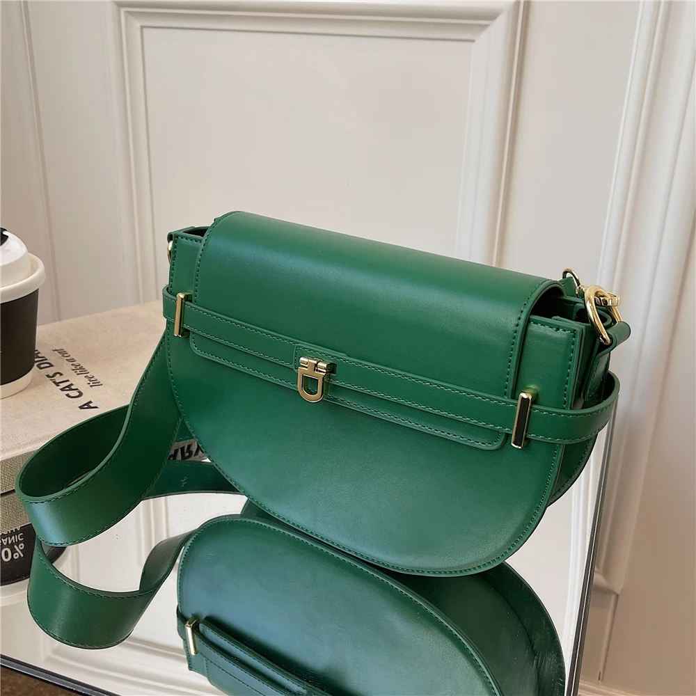 

Burminsa Vintage Designer Wide Strap Saddle Small Shoulder Bags For Women Luxury Brand Flip Lock Crossbody Ladies Handbags 2022