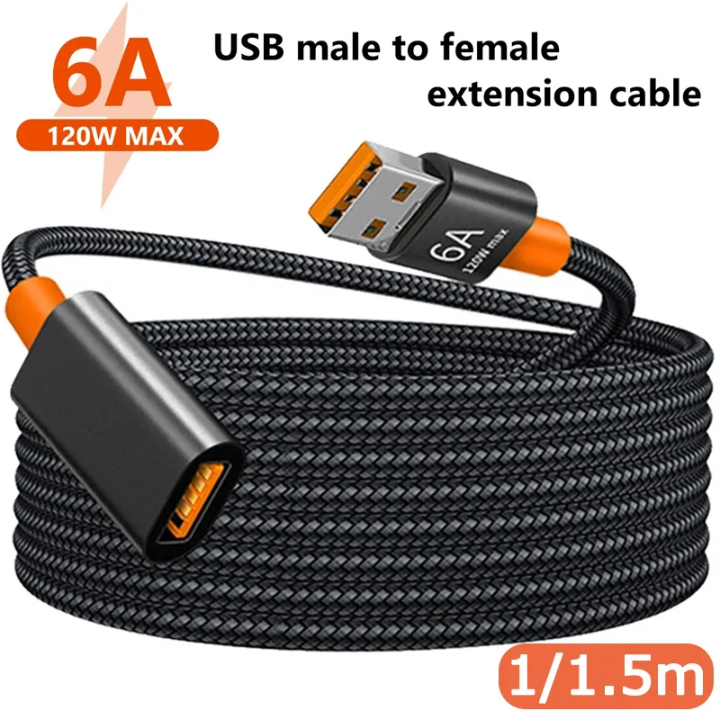 

USB 3.0 Extension Cable Female To Male Extender Cord 6A High-Speed Transmission Data Cable for Computer Camera TV Cable 1.5/1m