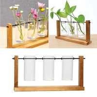 desktop ornament home decoration wooden frame plant flower pot glass vase flower arrangement hydroponic plant vase