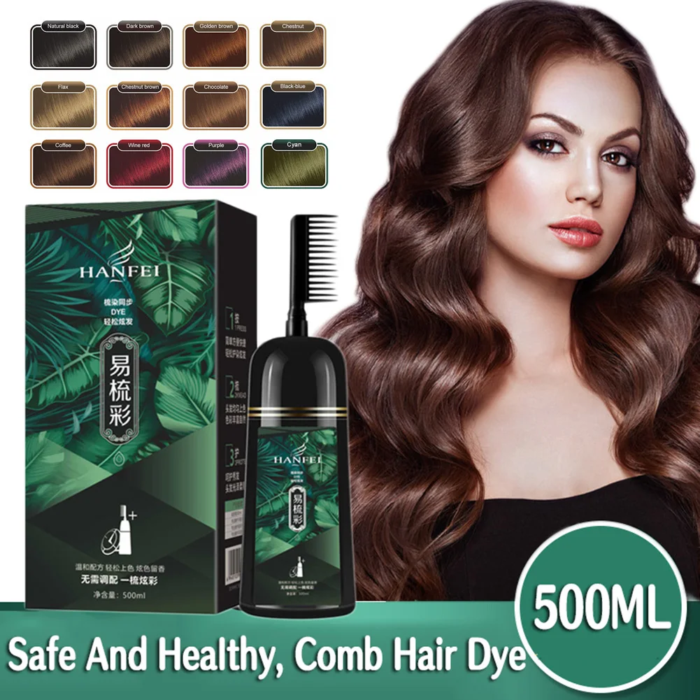 

500ML Instant Hair Dye Shampoo Natural Plant Essence Cover Gray Hair Permanent Hair Coloring Cream With Comb Hair Repairing