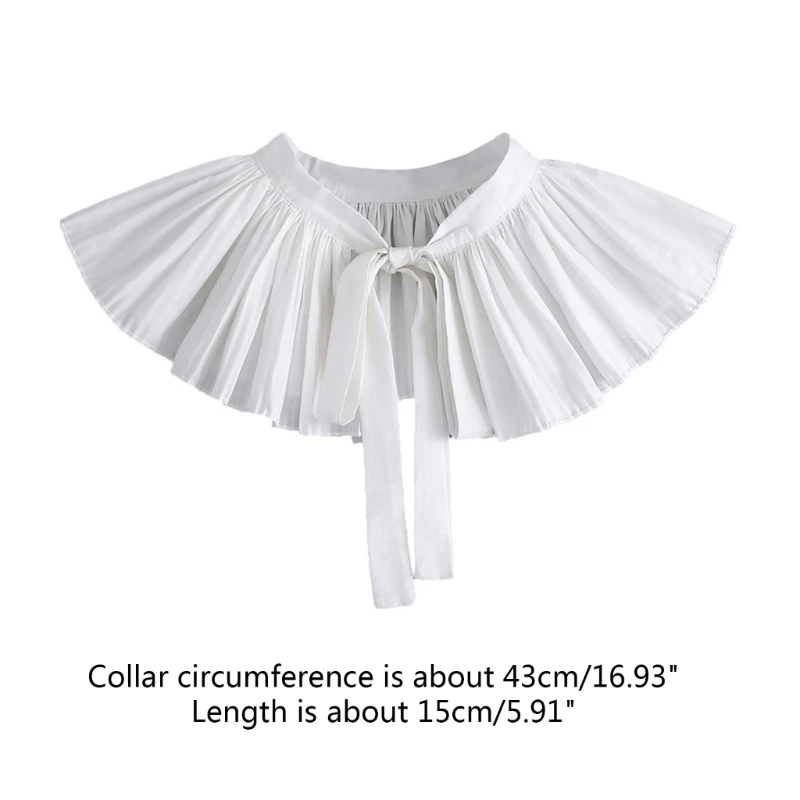 Women Girls Collar Casual Romantic Pleats Designed False Collar Shirt Dress Ornamental Shawl Accessory White DXAA images - 6