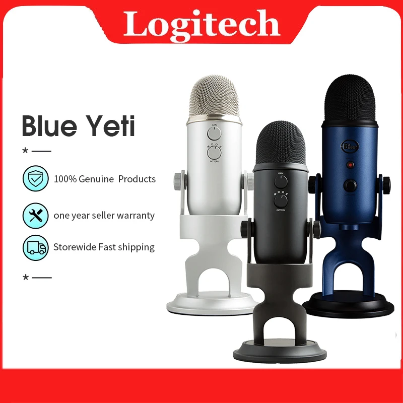 

New Logitech Blue Yeti USB Microphone Condenser Mic USB Noise Reduction Professional Recording Live Broadcast For PC and Mac