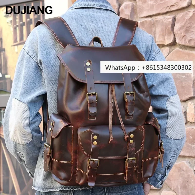 Фото Ретро флип-рюкзак, мужской рюкзак для ноутбука, деловые поездки, работа, кожа Crazy Horse, индивидуальный логотип, принимаются №1