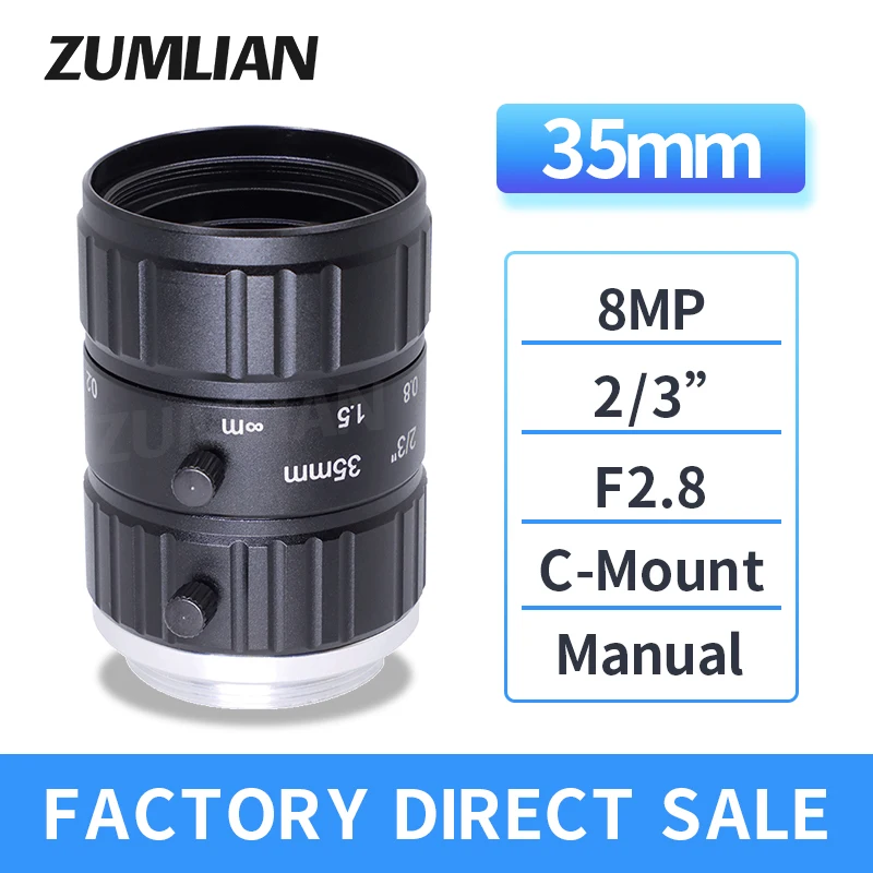 

ZUMLIAN 35mm High Resolution Lens 8MP C-Mount Manual Iris Machine Vision 2/3" F2.8 Used in Industrial Camera ITS Lenses CCTV FA