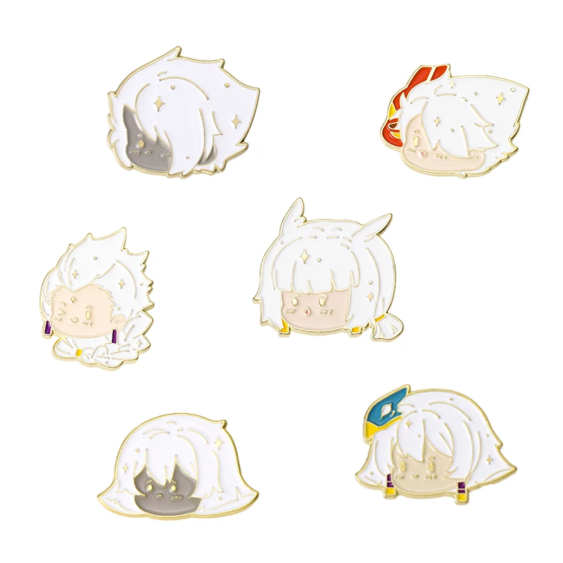 Броши для девочек и мальчиков Genshin с эмалью героями мультфильмов милые белые