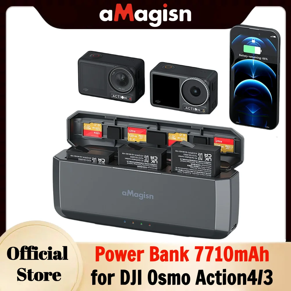 Зарядное устройство aMagisn для DJI Osmo Action 4/3 20 Вт 7710 мАч внешний аккумулятор