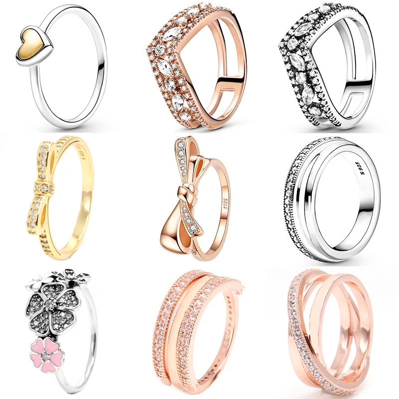 

Women 925 Sterling Silver Rose Gold Sparkling Marquise Double Wishbone Finger Ring Crown For Women Wedding Party Jewelry Gift