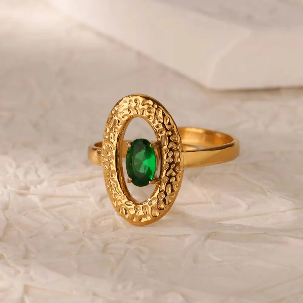 Винтажные открытые кольца с зеленым кубическим цирконом для женщин нержавеющая