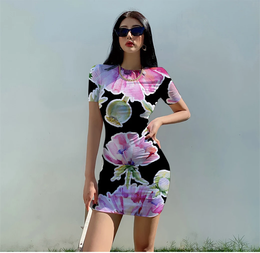 

Fashion summer youth print/print/baiqifang O-neck elegant dress 2022 new girl short-sleeved dress women's clothing