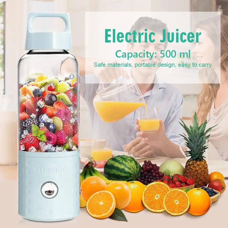 

500ml Mini Portable Blender 4000mah Portable Mini Usb Charging Fruit Orange Electric Juicer Juice Extractors Abs Pp Silicone