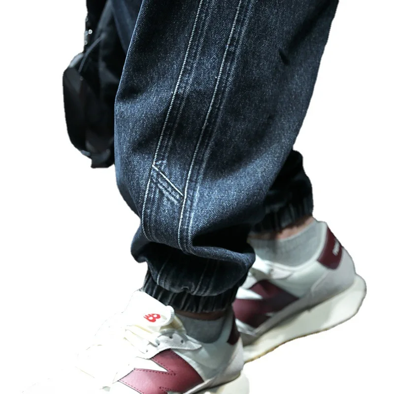 Spring and Autumn Style Leggings Mens Denim Pants Loose Fitting Trendy Trend Stitching Harlan Trend Jeans for Men