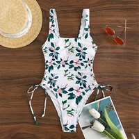 women new printed slim fit summer one piece swimsuit sling u neck lace up bikini floral print beach swimwear beach bathing suits