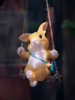 creative animal cute bunny swing ornament rabbit miniature figurines resin courtyard outdoor garden balcony home decoration