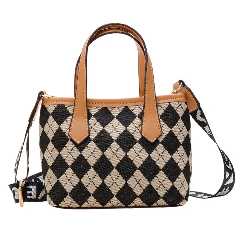 Girls Fashion Bags 2022 New Popular Princess Handbag Lattice Children Messenger Bucket Bag All-match