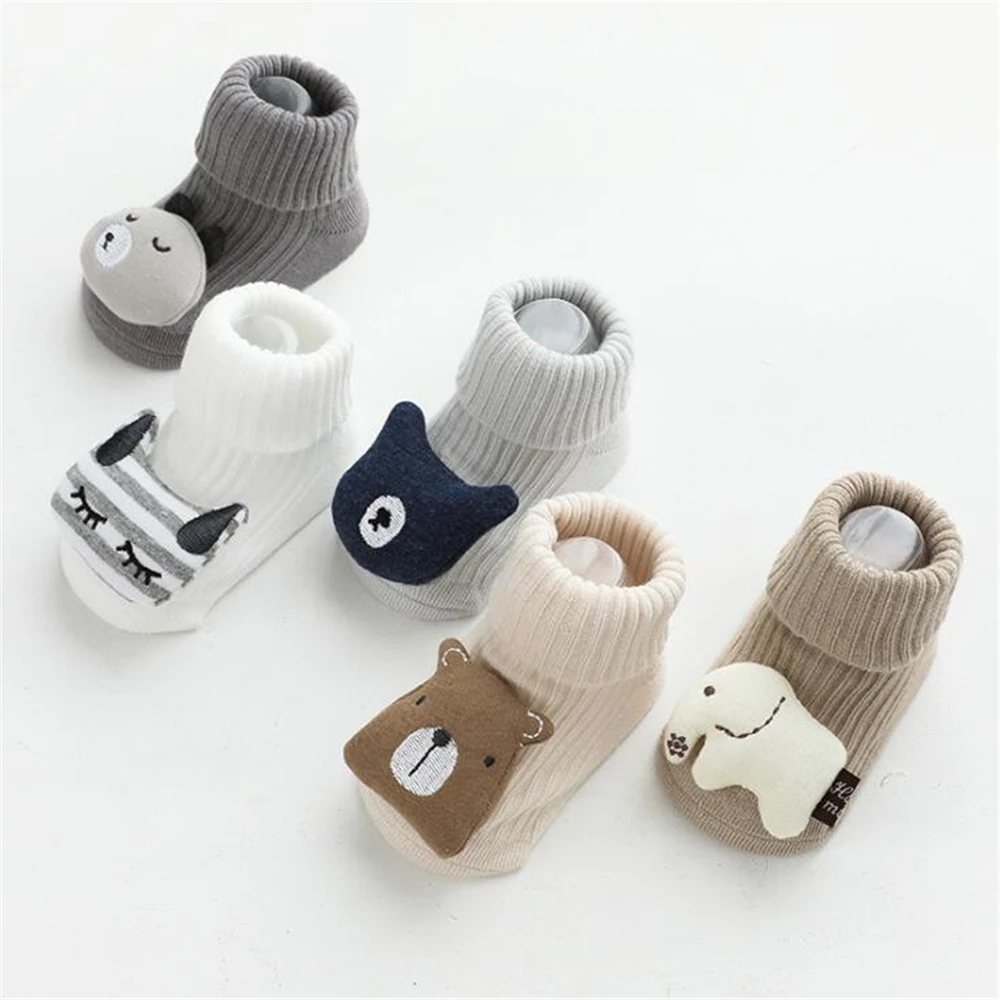 Cute Cartoon Animal Baby Socks for Boy Girl Winter Spring Socks Cotton Bear Cat Elephant Soled Newborn Toddler Socks Baby Stuff