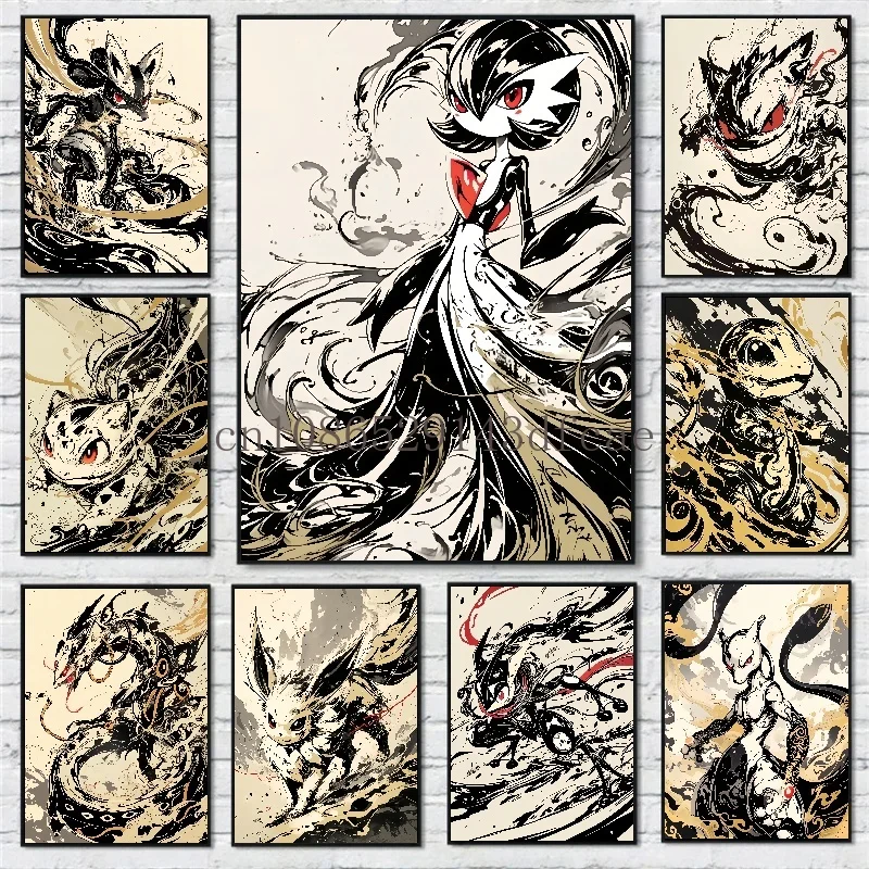 Аниме фигурки Покемон чернильная Картина на холсте картина Пикачу плакаты и