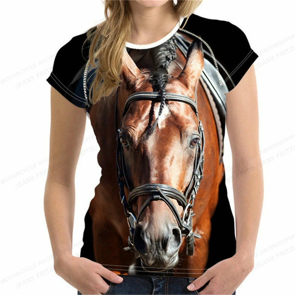 

Женская футболка с 3D-принтом лошадей, модные женские футболки, топы большого размера с коротким рукавом, футболки, одежда с животными, летние футболки для девочек