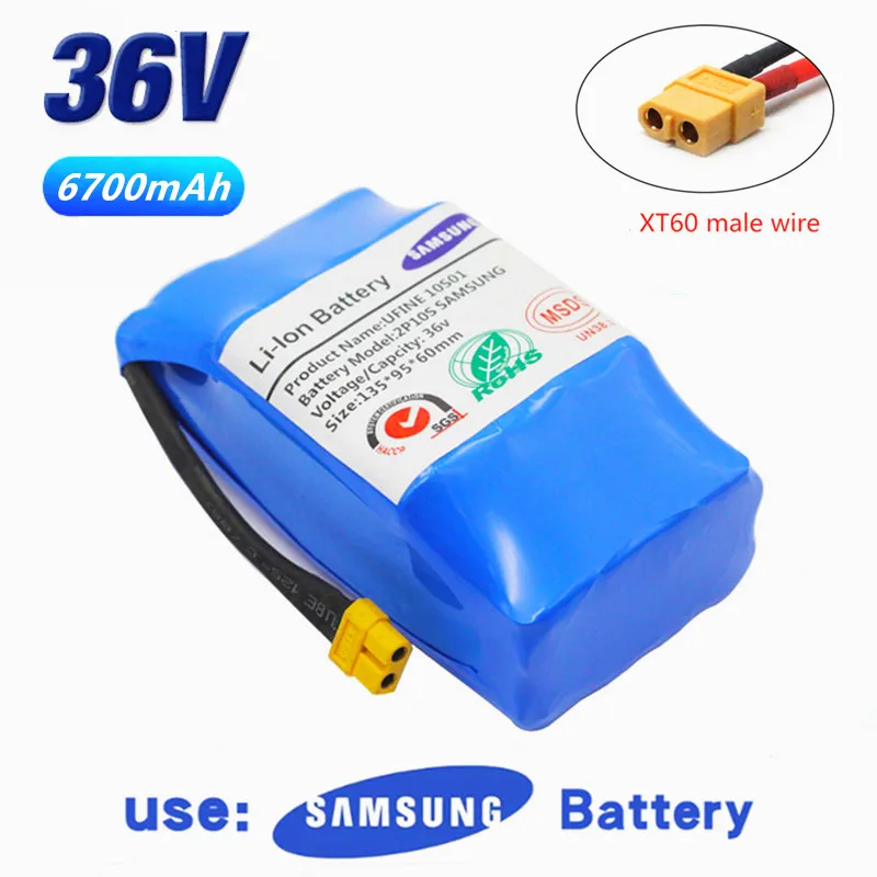 

10S2P 36V Battery pack 6700mAh 6.7Ah Rechargeable Lithium ion battery for Electric self balancing Scooter HoverBoard unicycle