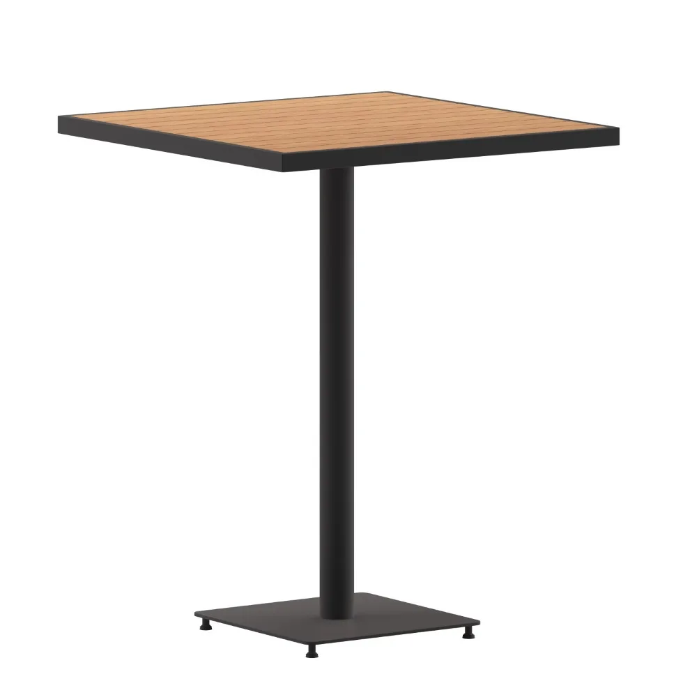 

Flash Furniture Lark Commercial Grade 32" Square Outdoor Bar Height Table with Faux Teak Poly Resin Slats