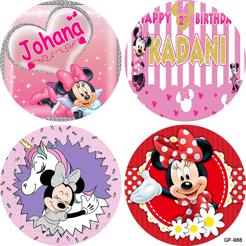 

Disney Pink Minnie Mouse Round Background Photo Circle Backdrop Baby Girl Shower Happy Birthday Party Decorations Covers Elastic