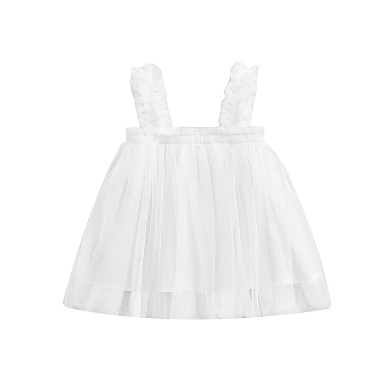Kids Girl’s Tulle Dress Sleeveless Pleated Solid Summer for Party Stage Show