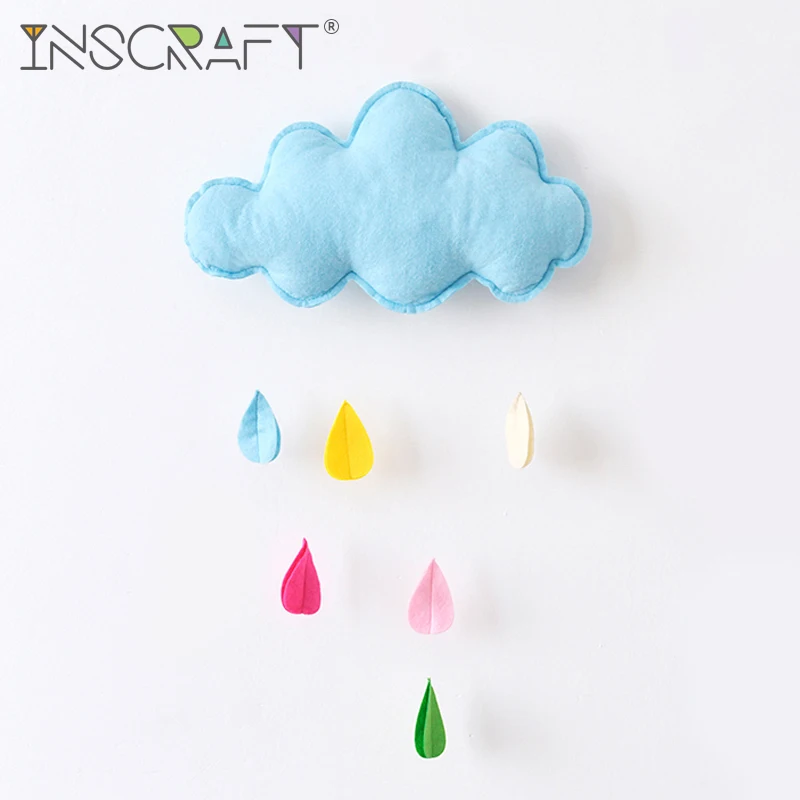 

Handmade Cotton Cloud Raindrop Decorations Hanging Soft Felt Moon Nursery Crib for Kids Room Wall Decor