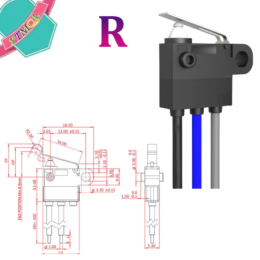 Водонепроницаемый микропереключатель DW2 IP67 длинная кнопка для зарядки 1 шт.