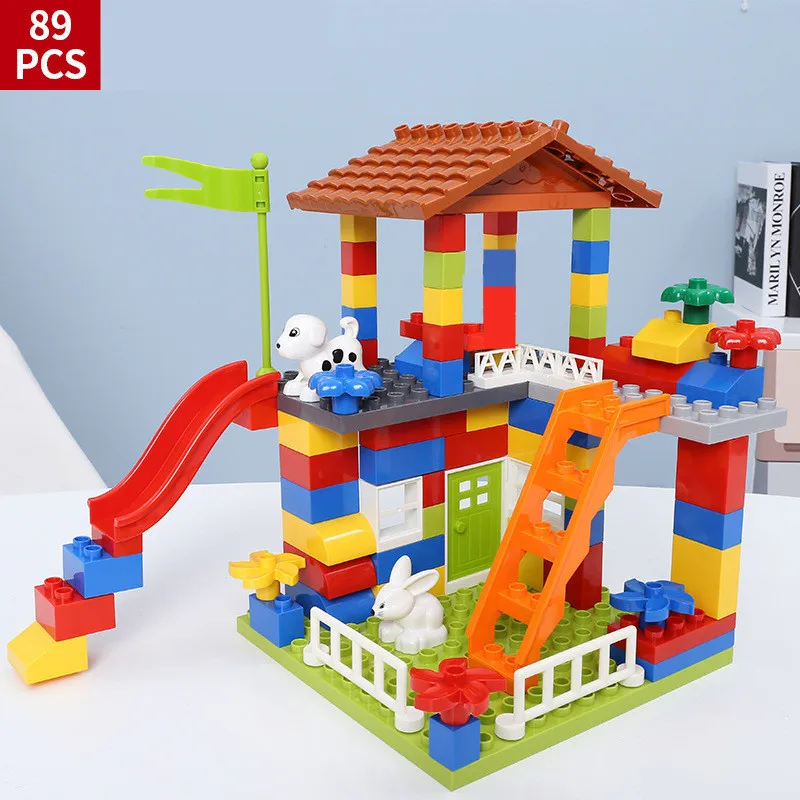 

89PCS Large Particle Slide Colorful Building Blocks Roof Model Friends DIY City House Castle Bricks Educational Toys For Kids