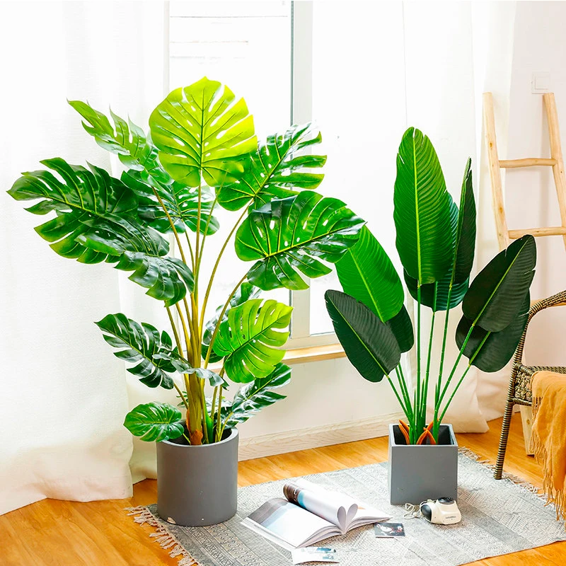 Large Artificial Palm Tree Banana Tropical Plants Fake Plastic Monstera Leaves Plants Branches For Home Garden Room Office Decor