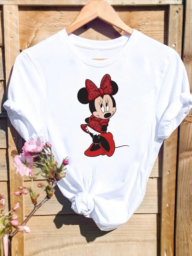 

Женская футболка с коротким рукавом, принтом Микки Мауса и бантом