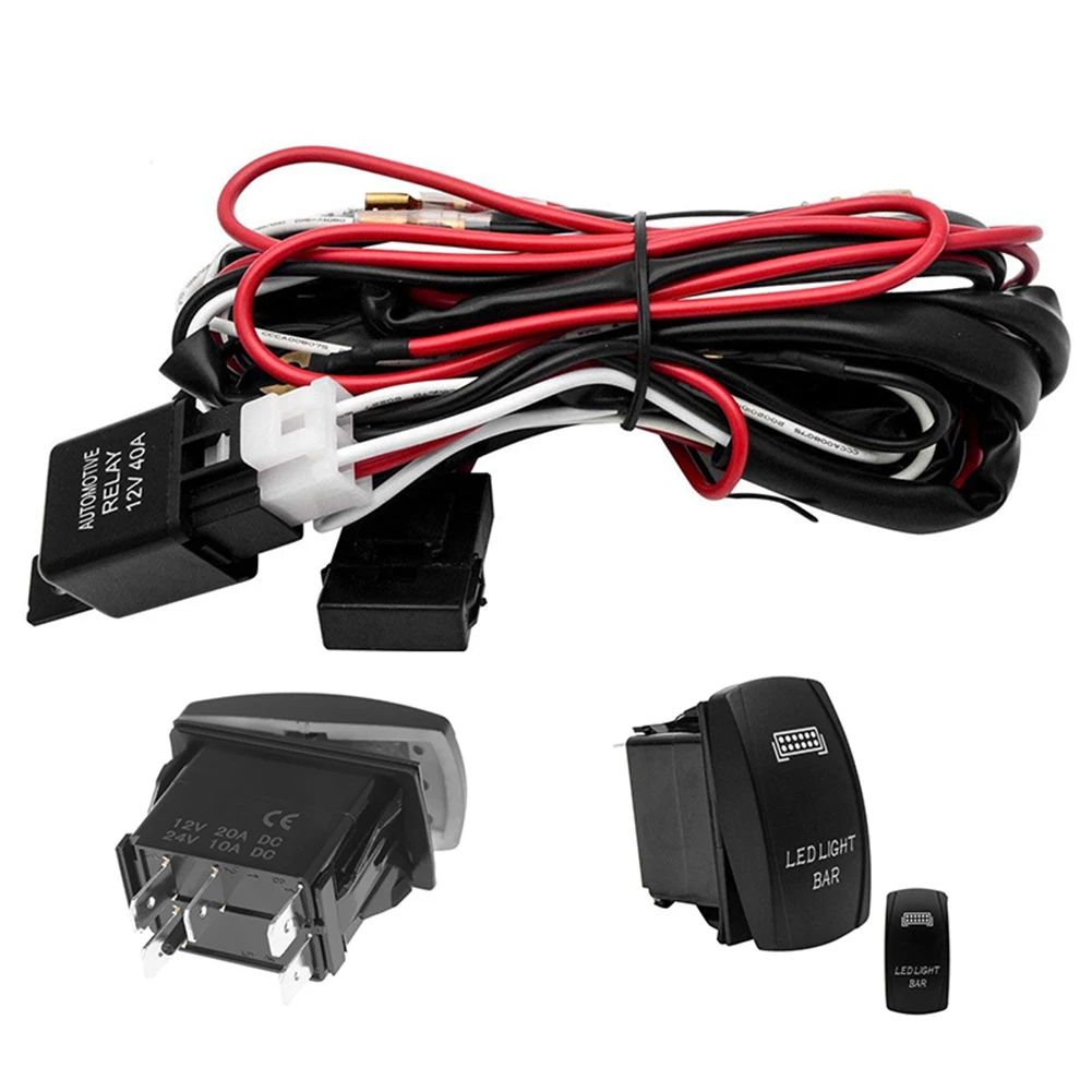 

12V Car LED Light Bar Rocker Switch Wiring Harness 40A Relay Fuse 15A Blade Fuse Kit for SUV ATV