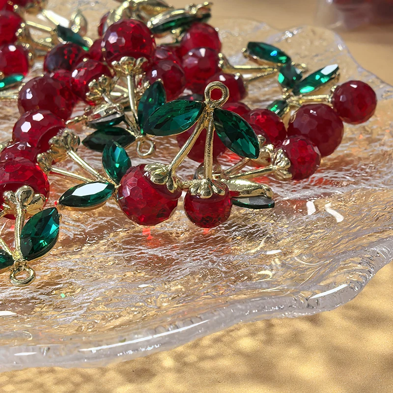 6 шт. стеклянные подвесок с вишней красный розовый цинковый сплав