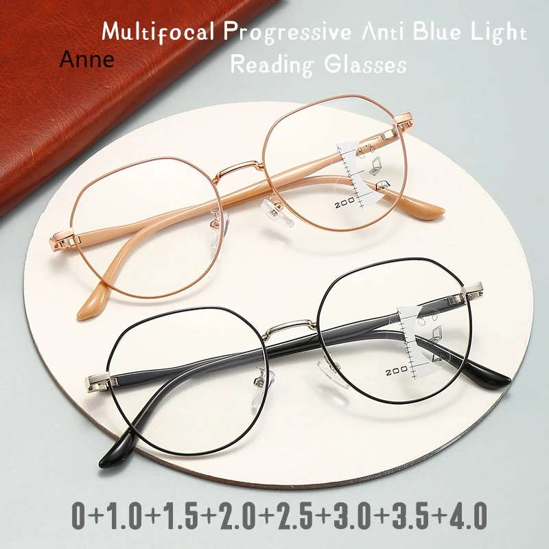 

Очки для чтения с мультифокальным увеличением яркости, с защитой от синего света, Модные металлические пресбиопические очки ближнего и дальнего двойного использования для мужчин и женщин, 2023