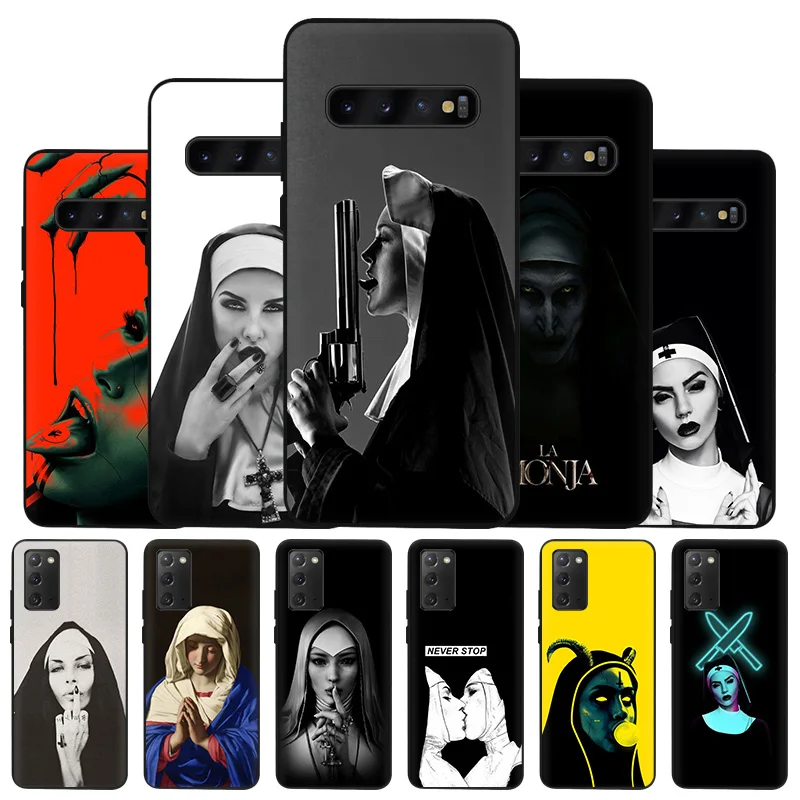 

Fashion Jesus Nun Sister Soft Black Phone Case for Samsung A03 A50 A70 F62 F52 A30 A20 A02 F42 F23 A40 A10 F12 F22 F41 A90 Cover