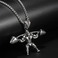 classic weightlifting necklaces pendant barbell dumbbell sporty style long chain necklaces for male men fitness enthusiast