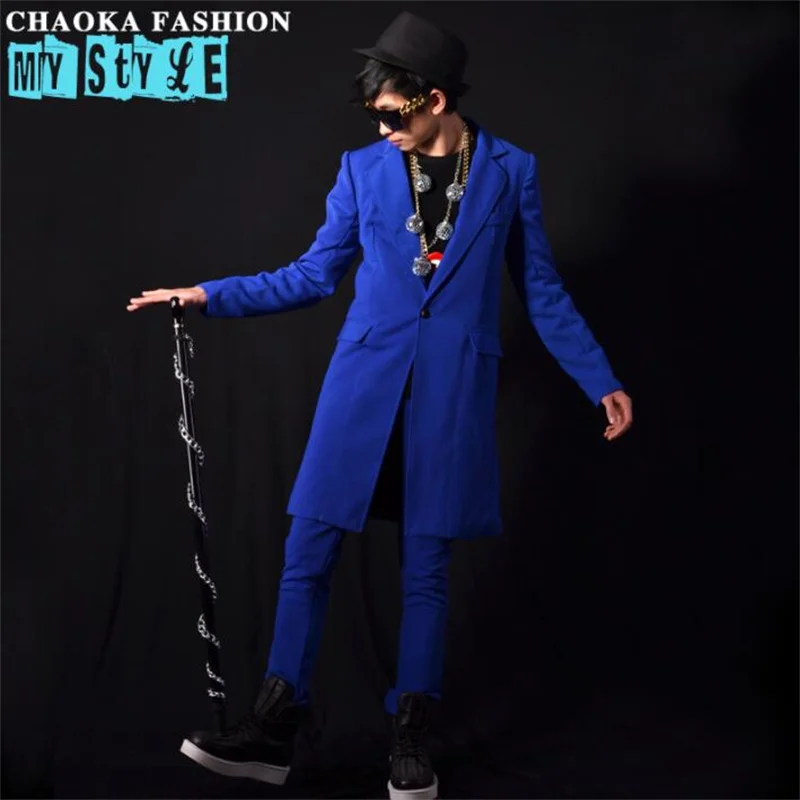 Super sapphire blue suits mens blazers set bar DJ singer DS hairdressing trend costumes stage