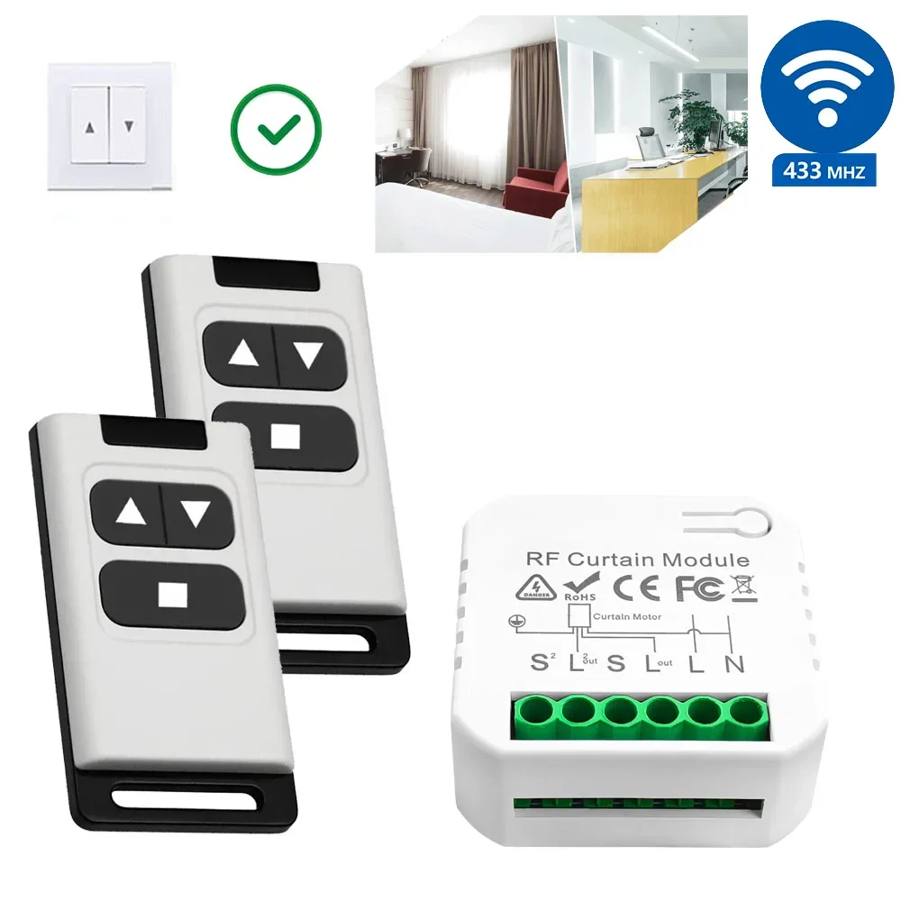 433 МГц 110 В 220 В Выключатель жалюзи, 2-сторонний беспроводной пульт дистанционного управления, модуль жалюзи, приемник-передатчик, для системы управления гаражными воротами