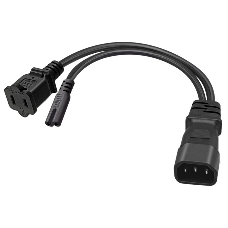 

C14 to C7 + 1-15R Y Splitter Power Plug Cord, Single IEC 320 C14 Male to C7 + 1-15R Female Splitter Adapter Cable Cord