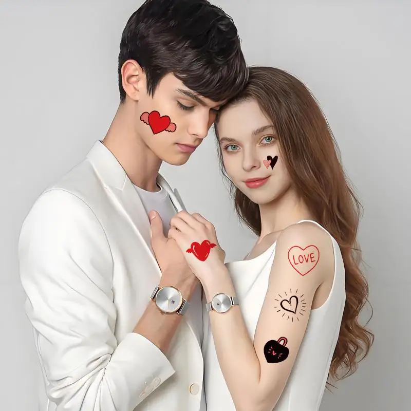 Временная тату-наклейка с сердечком 8 шт цвет в ассортименте