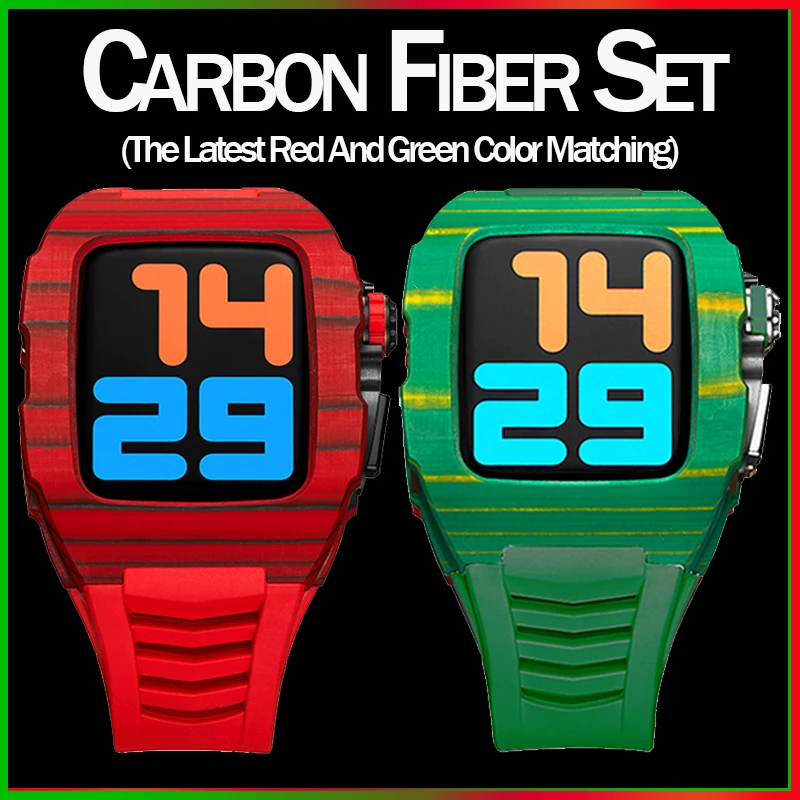 

Latest Stainless Steel for Apple Watch Band 7 44mm 45mm Carbon Cellulosic for IWatch Series 7 6 SE 5 41mm 40mm Modification Kit