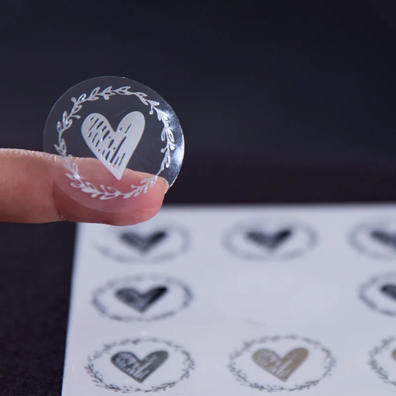 

200pcs Heart Envelope Seals, Clear Bronzing Heart Stickers Round Sealing Sticker for Party Favor Wedding Invitation Card 3.2cm