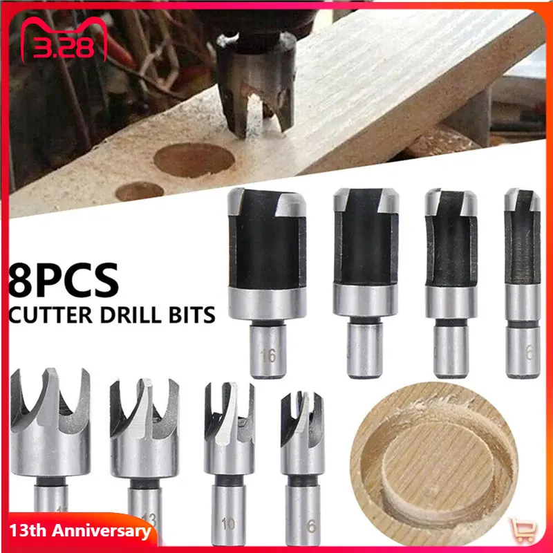 

4/8 шт. режущий инструмент с деревянной заглушкой, сверло, прямой и конический конус, 5/8 дюйма, 1/2 дюйма, 3/8 дюйма, 1/4 дюйма, деревообрабатывающее...