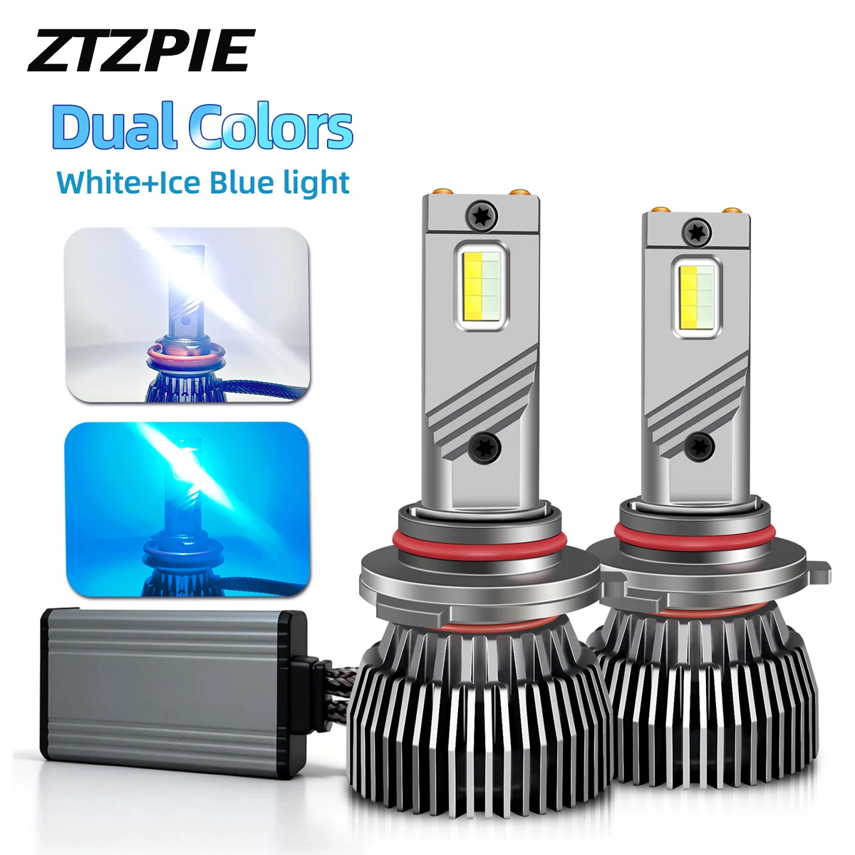 Фото Светодиодные лампы для фар ZTZPIE Psx24w PSX26W P13 двухцветные H7 6000K 9000K LED 881 880 H11 HB3 9005 HB4 9006 с двойной медной трубкой