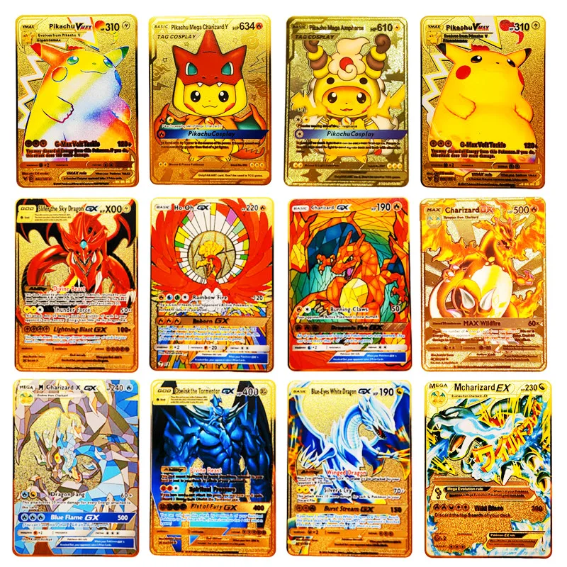 

Pokemon Pikachu Metal Card Charizard Ex Pokemon Cards Shiny Letters Charizard Vmax Mewtwo Game Collection Card Anime Metal Toys